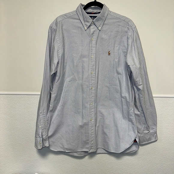 Men's Ralph Lauren Shirt L Blue&White stripe long sleeve button down classic fit - Picture 1 of 13